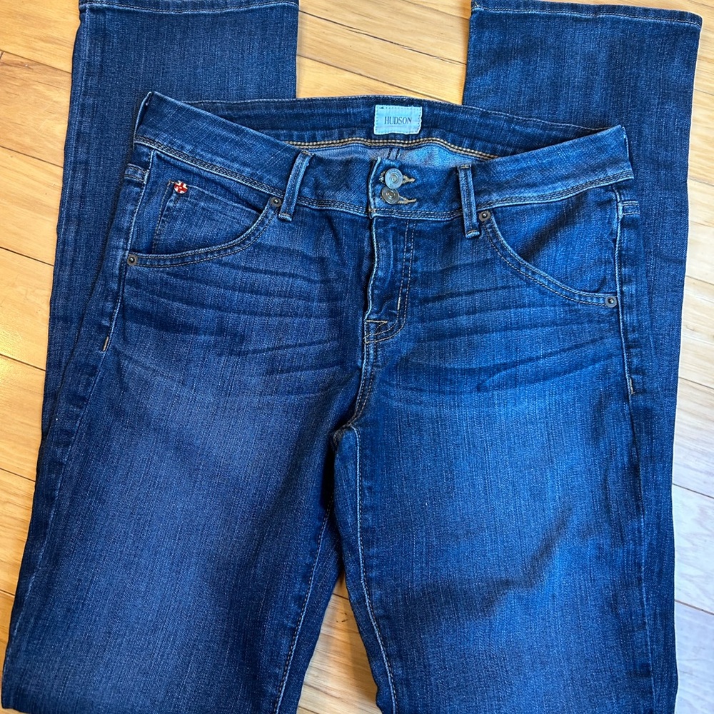 Hudson Mid-Rise Beth Baby Boot Women's Dark Blue Jeans with Back Flap Pockets - Picture 14 of 17